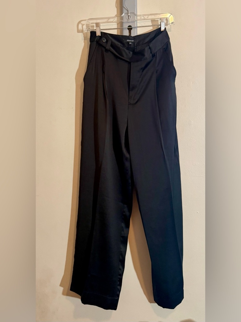 Madewell Black Satin Harlow Wide-Leg Pants, Size 0 - Picture 3 of 9